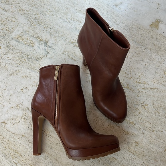 GIANNI BINI brown leather ankle boots women’s size 8 - 4.5 inch heel - Picture 3 of 15